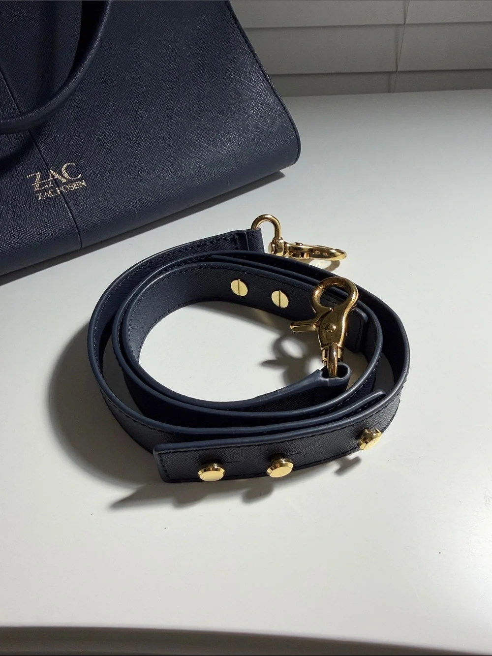 Zac Posen Slate Blue Satchel with Gold Hardware